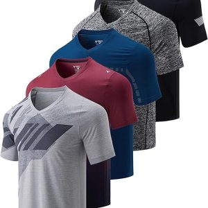 Liberty Pro 5 Pack Mens V-Neck Dry Fit T-Shirts, Active Athletic Short Sleeve Workout Tops, Performance Gym Tees (Available in Plus Size)