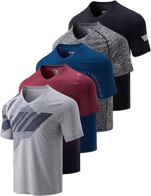 Liberty Pro 5 Pack Mens V-Neck Dry Fit T-Shirts, Active Athletic Short Sleeve Workout Tops, Performance Gym Tees (Available in Plus Size)